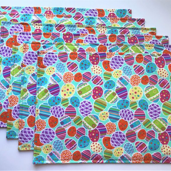 EASTER Placemats Reversible COLORFUL EGGS Placemats Dining Accent Set of 6 - Picture 5 of 5